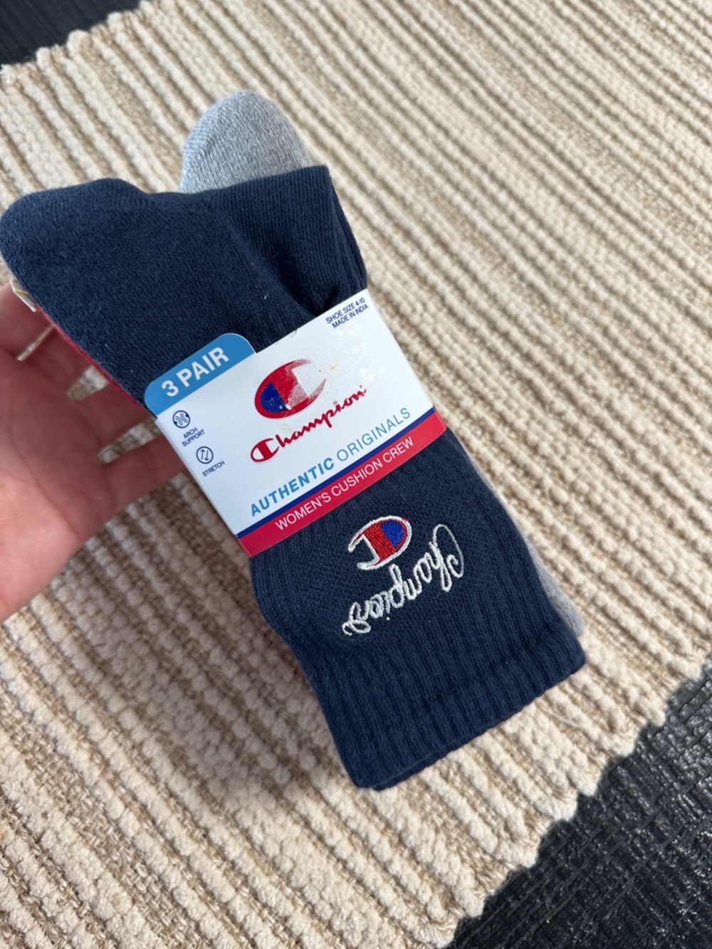 Champion Navy and Gray Women's Cushion Crew Socks - 3 Pack